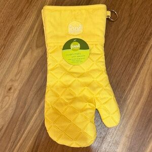 Food Network Yellow Quilted Silicone-Trim Oven Mitt with Key Ring NWT